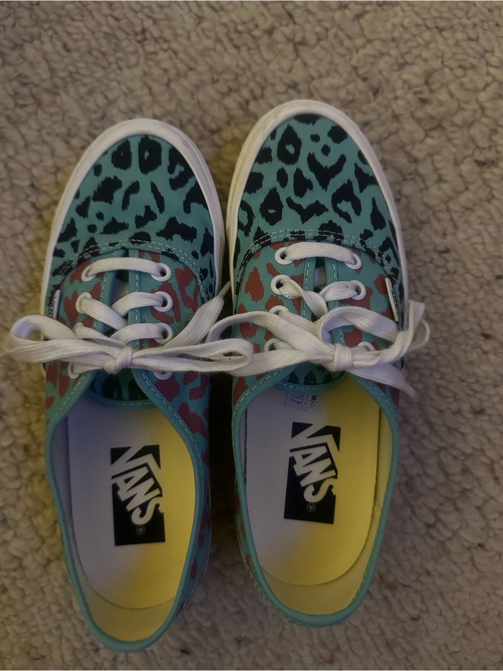 Vans Teal Leopard Print Low-Top Sneakers